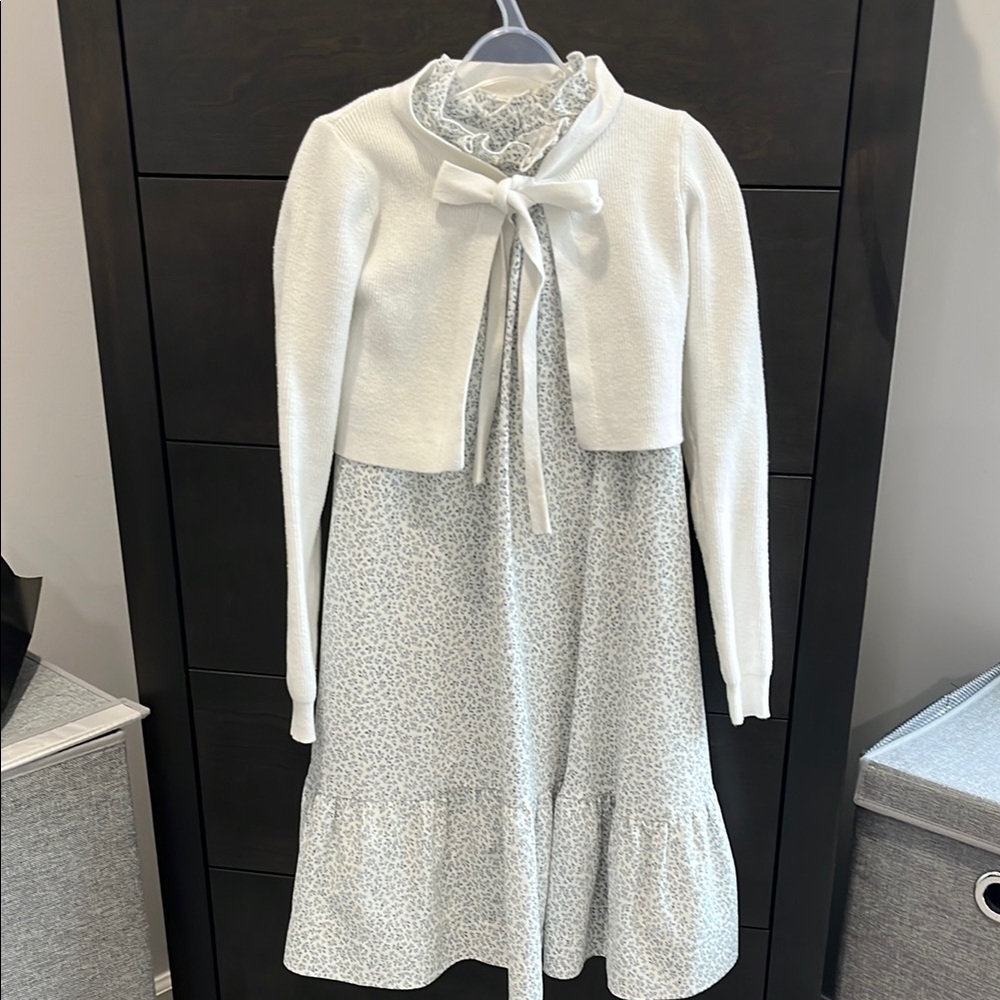 White Ruffled Tie Front Sundress with Mock Neck